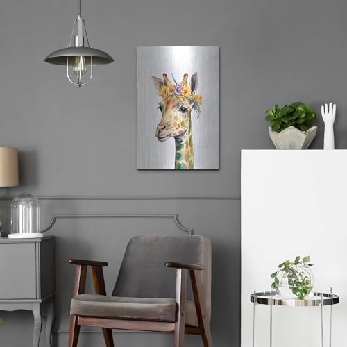 Giraffe With Flowers Metal Wall Art 16x24