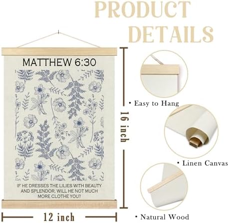 BCUANGD Christian Wall Decor - Wildflower Bible Verse Art Poster with Wood Frame 12x16 Inches