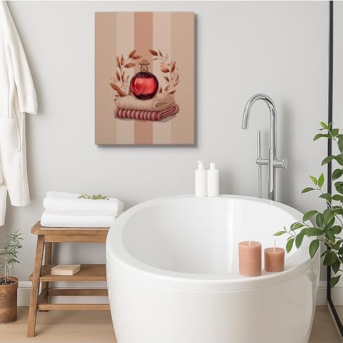 Autumn Floral Perfume Bottle Wall Art Red Brown Canvas
