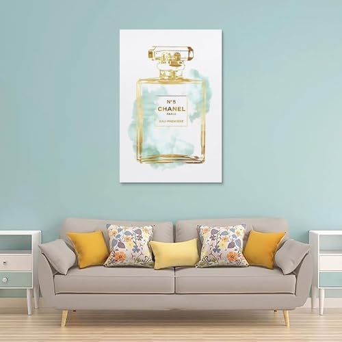Fashion Luxury Perfume Bottle Gold Outline Light Green Decorative Painting