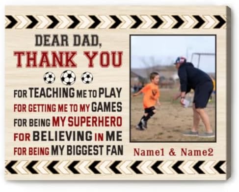 Dear Dad Thank You For Teaching Me To Play Soccer Photo Canvas Frame