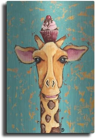 Giraffe With Cherry on Top Metal Wall Art 16x24 1