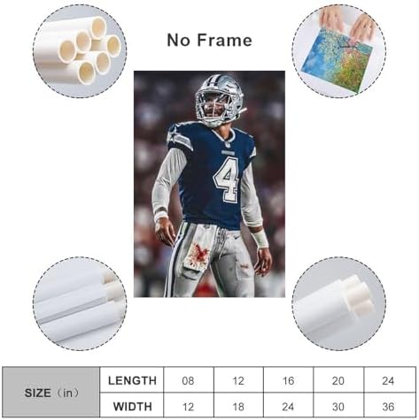Dak Prescott Football Art Poster Print Canvas 24x36inch
