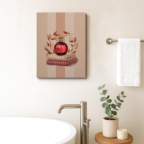Autumn Floral Perfume Bottle Wall Art Red Brown Canvas