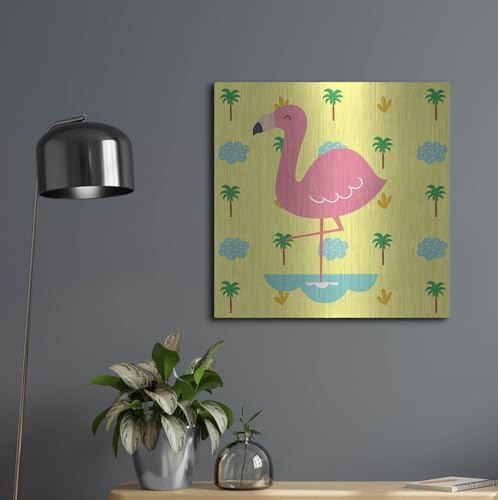 Cute Flamingo Metal Wall Art 24x24