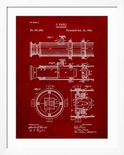 ART COM Wall Art Print Telescope Vintage Patent 1891 32 x 40 Frame