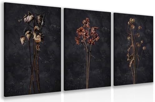 HLXRAE 3Pcs Dark Floral Canvas Wall Art