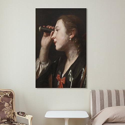 Pietro Rotari Girl Through Telescope Art Poster Canvas Print Wall Art