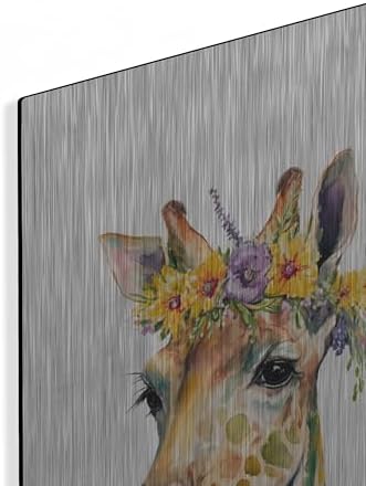Giraffe With Flowers Metal Wall Art 16x24