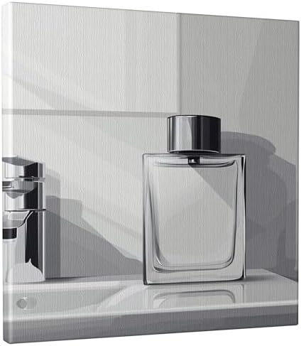 Elegant Grey Perfume Bottle Wall Art 12x12 Inch Canvas Decor