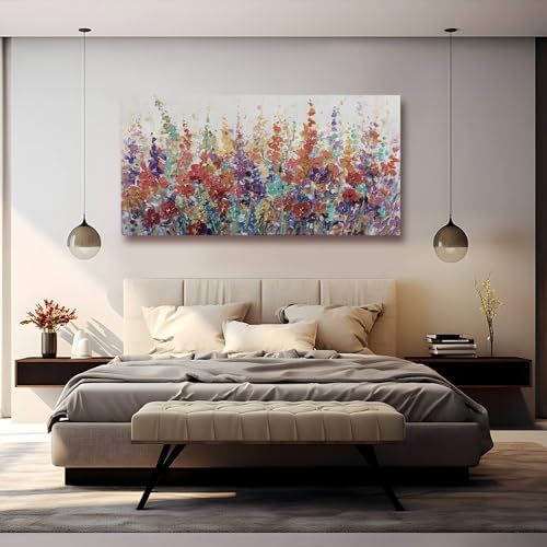 Xianshou Pink and Gold Wall Art Flowers Picture Textured Decor for Bedroom Living Room Office