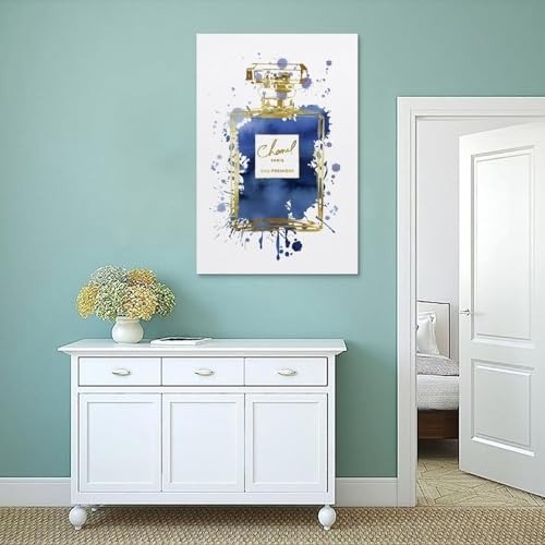 WEboL Modern Gold Inky Navy Blue Wall Art Print