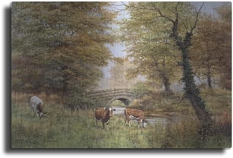 Cows By Bridge Metal Wall Art 24x16