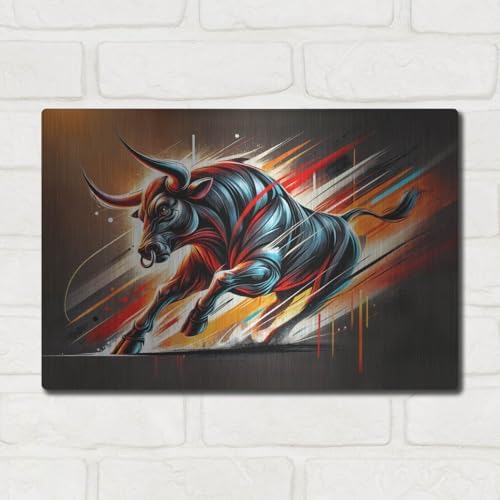 Charging Bull Metal Wall Art 16x12 Inches
