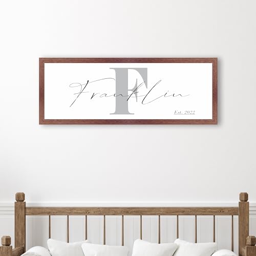 Personalized Family Name Sign - Real Wood Frame with Initial and Last Name