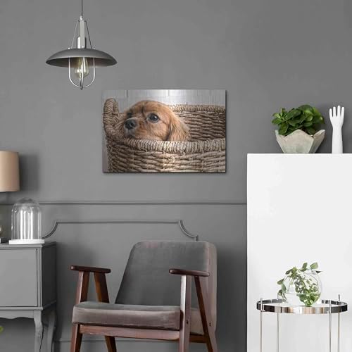 Puppy in a Laundry Basket Metal Wall Art 24x16