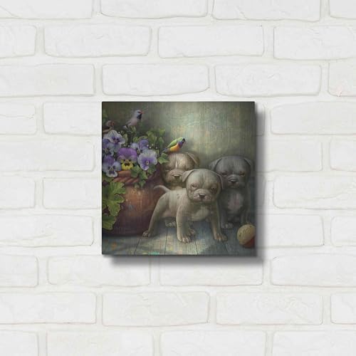 Pit Bull Pups Metal Wall Art 12x12