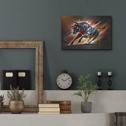 Charging Bull Metal Wall Art 16x12 Inches