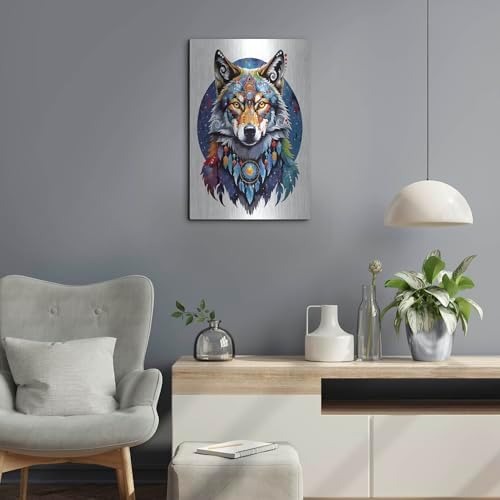 Celestial Wolf Metal Wall Art by Dean Russo 16x24
