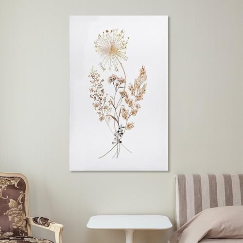 Watercolor Dried Flowers and Dandelion Canvas Wall Art Print 8x12 Inch