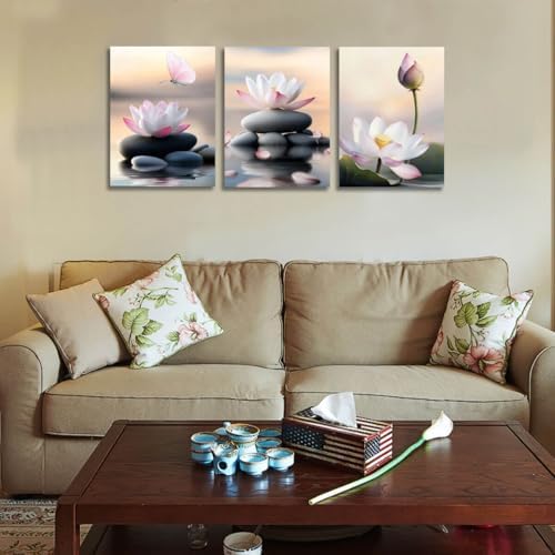Arjun Pink Lotus Wall Art Canvas Zen Stones Black Art