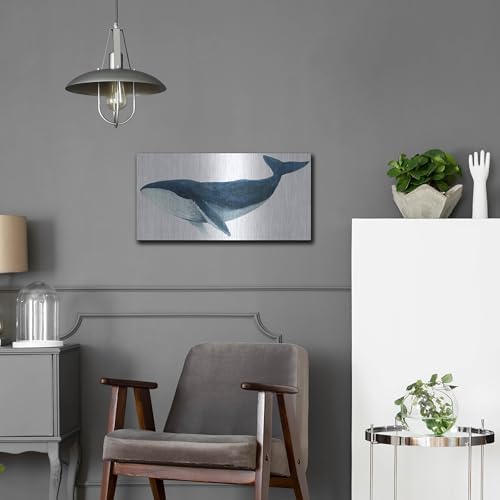 Humpback Whale Blue Metal Wall Art 24x12