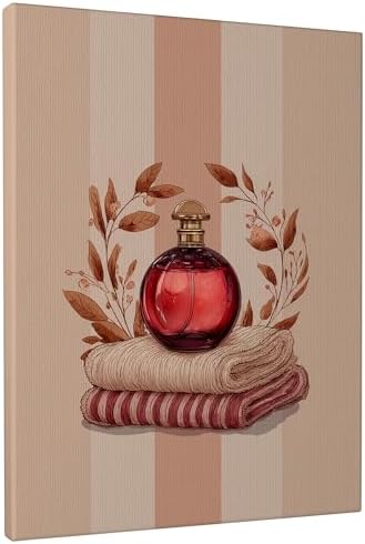 Autumn Floral Perfume Bottle Wall Art Red Brown Canvas