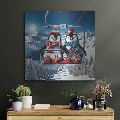 Penguin Ski Friends Metal Wall Art 24x24