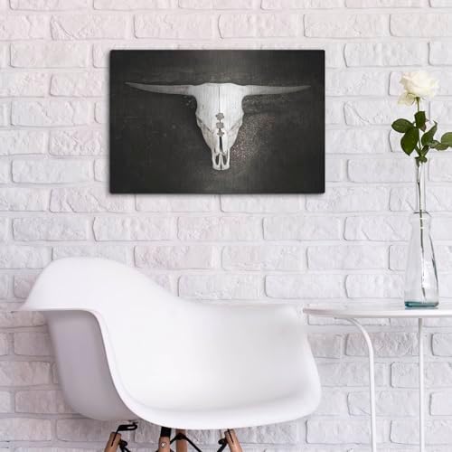 Sepia Cattle Skull Metal Wall Art 24x16