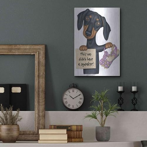Squeaky Black Dachshund Metal Wall Art 12x16