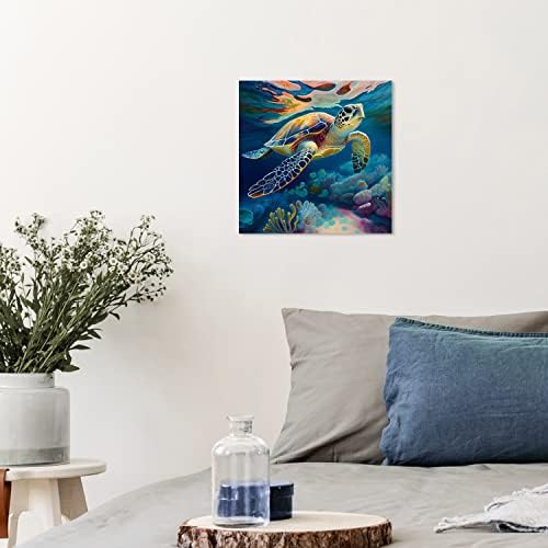 Wynwood Studio Sea Turtle Canvas Wall Art 12x12 Inches Blue Brown