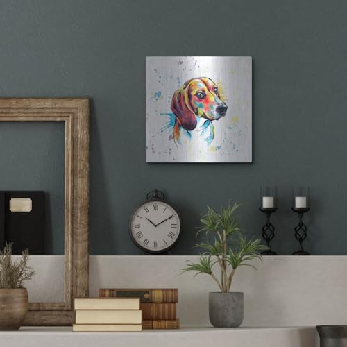 Colorful Watercolor Beagle Metal Wall Art 12x12
