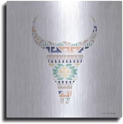 Aztec Cow Head Metal Wall Art 24x24