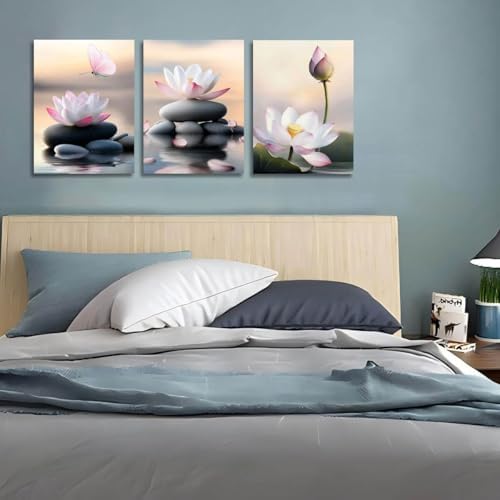 Arjun Pink Lotus Wall Art Canvas Zen Stones Black Art