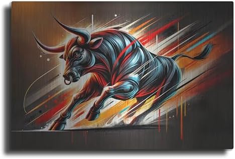 Charging Bull Metal Wall Art 16x12 Inches