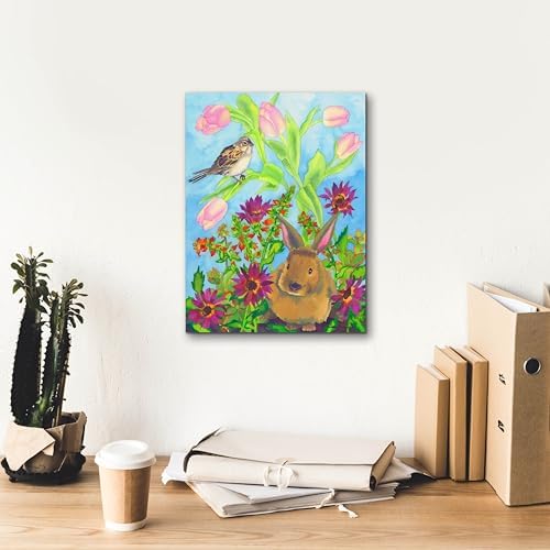 Bunny and Sparrow Canvas Wall Art by Carissa Luminess