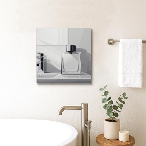 Elegant Grey Perfume Bottle Wall Art 12x12 Inch Canvas Decor