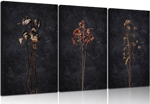 3Pcs Moody Dark Floral Framed Wall Art Prints