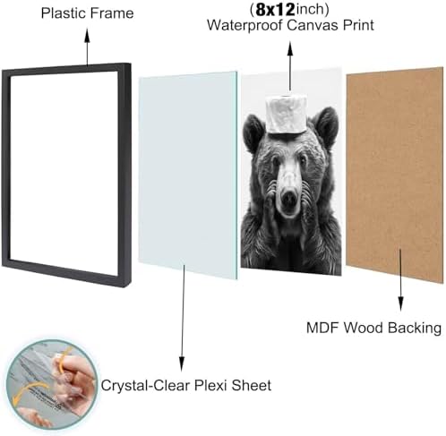 Funny Bear Bathroom Canvas Wall Art - Black and White