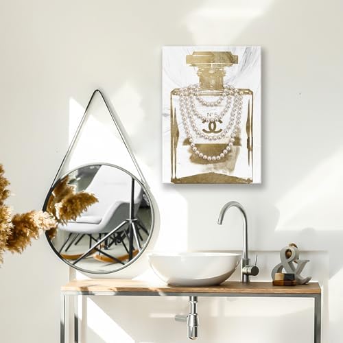 2 Pieces Vintage Perfume Bottle Gold Canvas Wall Art