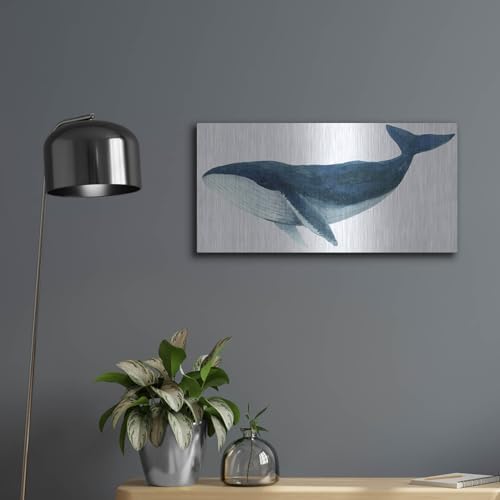 Humpback Whale Blue Metal Wall Art 24x12