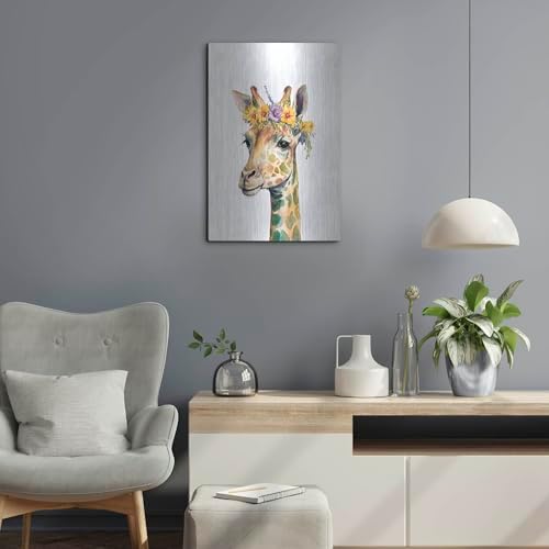 Giraffe With Flowers Metal Wall Art 16x24