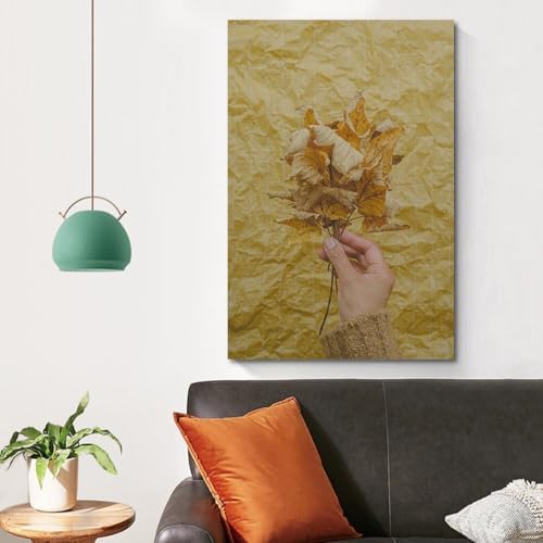Dried Flower Hand On Yellow Background Canvas Poster 12x18inch