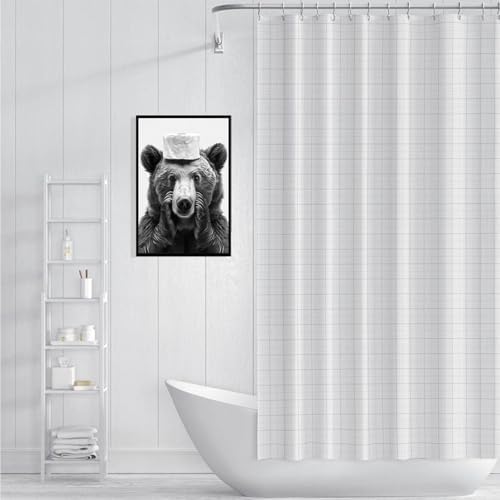 Funny Bear Bathroom Canvas Wall Art - Black and White
