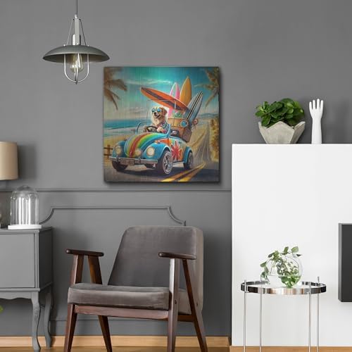 Beach Dog Surf Metal Wall Art 24x24