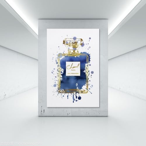 WEboL Modern Gold Inky Navy Blue Wall Art Print