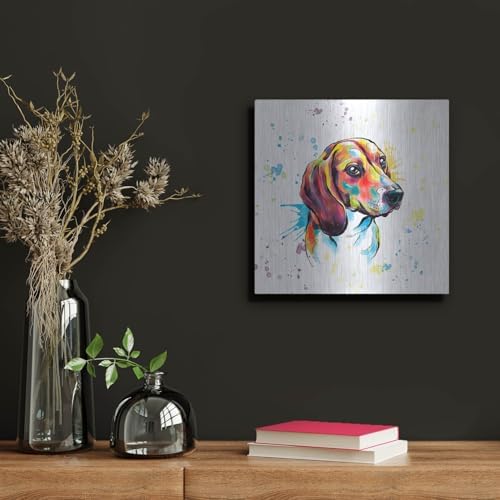 Colorful Watercolor Beagle Metal Wall Art 12x12