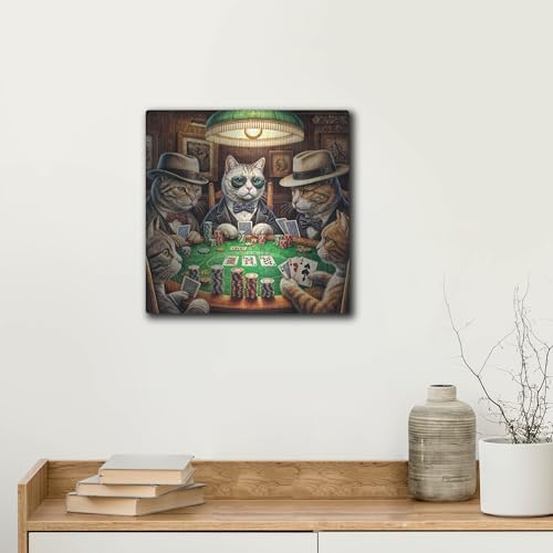 Cats Playing Poker Metal Wall Art 12x12