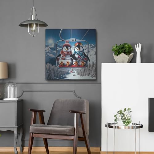 Penguin Ski Friends Metal Wall Art 24x24
