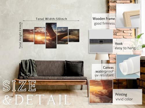 YOUHONG 5 Panel Bald Eagle Wall Art - Modern Decor Canvas Art for Home